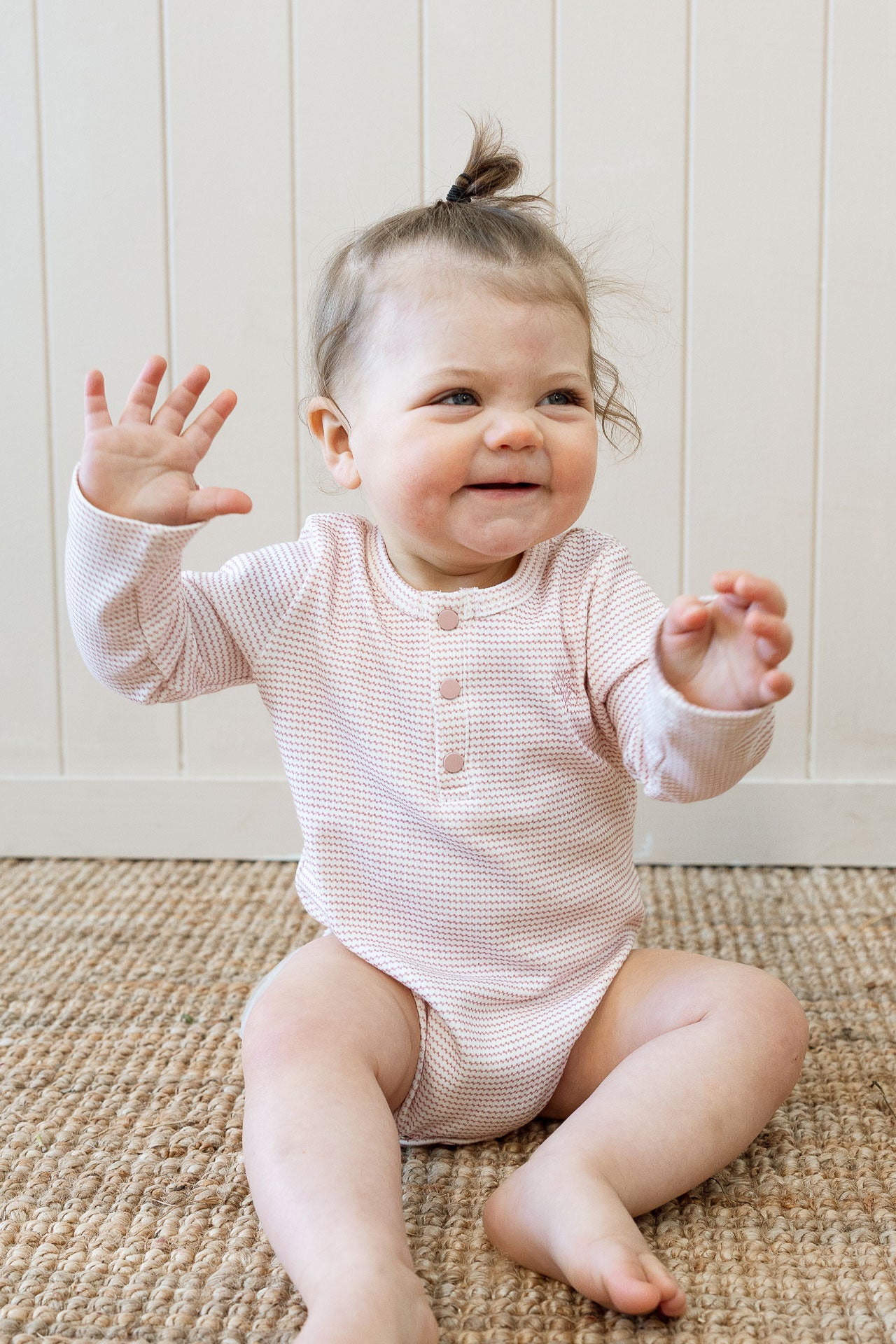 Henley Rib Bodysuit Trellis Pink