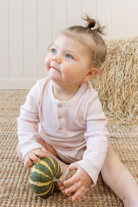 Henley Rib Bodysuit Trellis Pink
