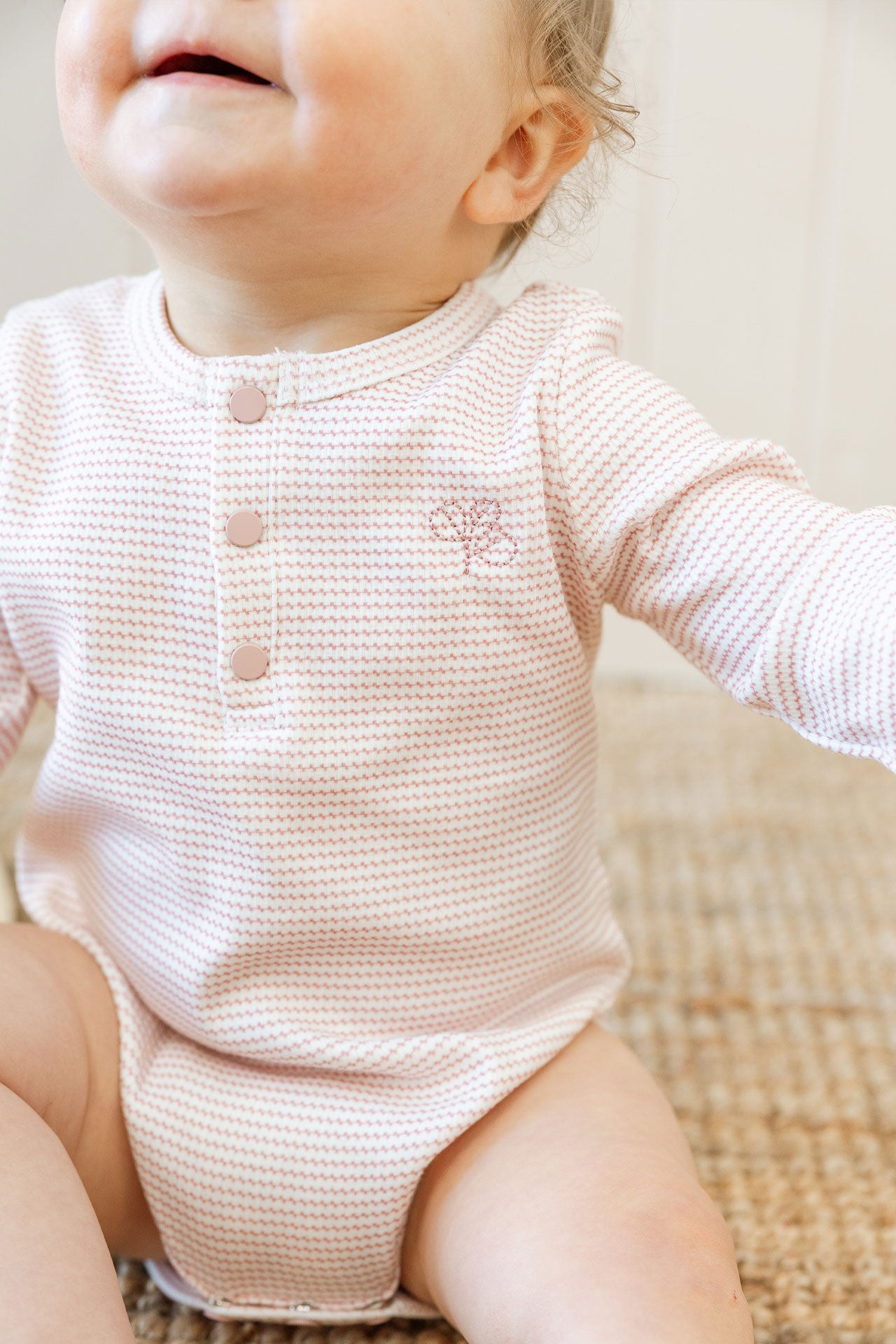 Henley Rib Bodysuit Trellis Pink