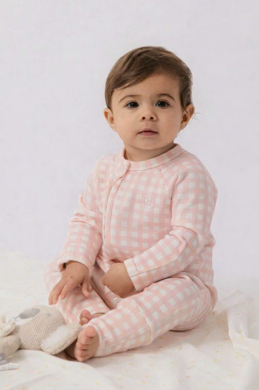 Growsuit Pink Gingham Rib