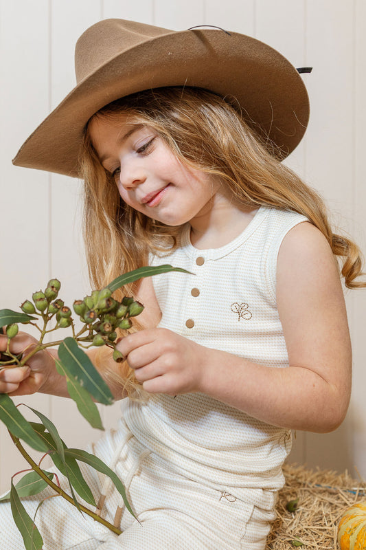 Henley Rib Singlet Trellis Oat