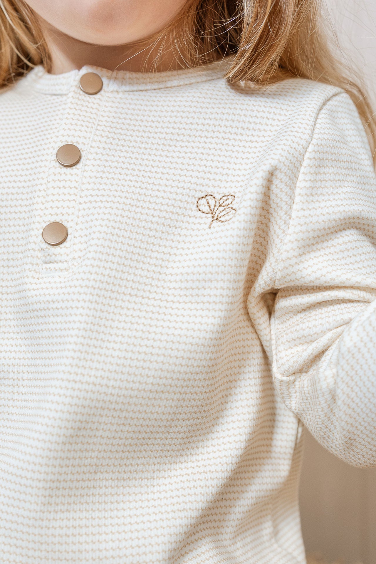 Long Sleeved Henley Top Trellis Oat