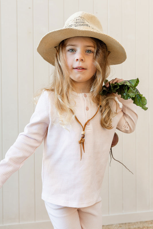 Long Sleeved Henley Top Trellis Pink