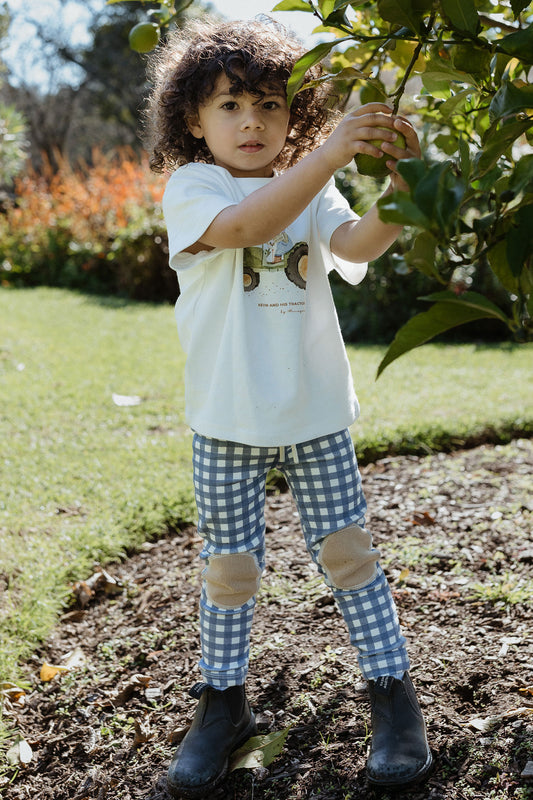 Rib Patch Legging Navy Gingham