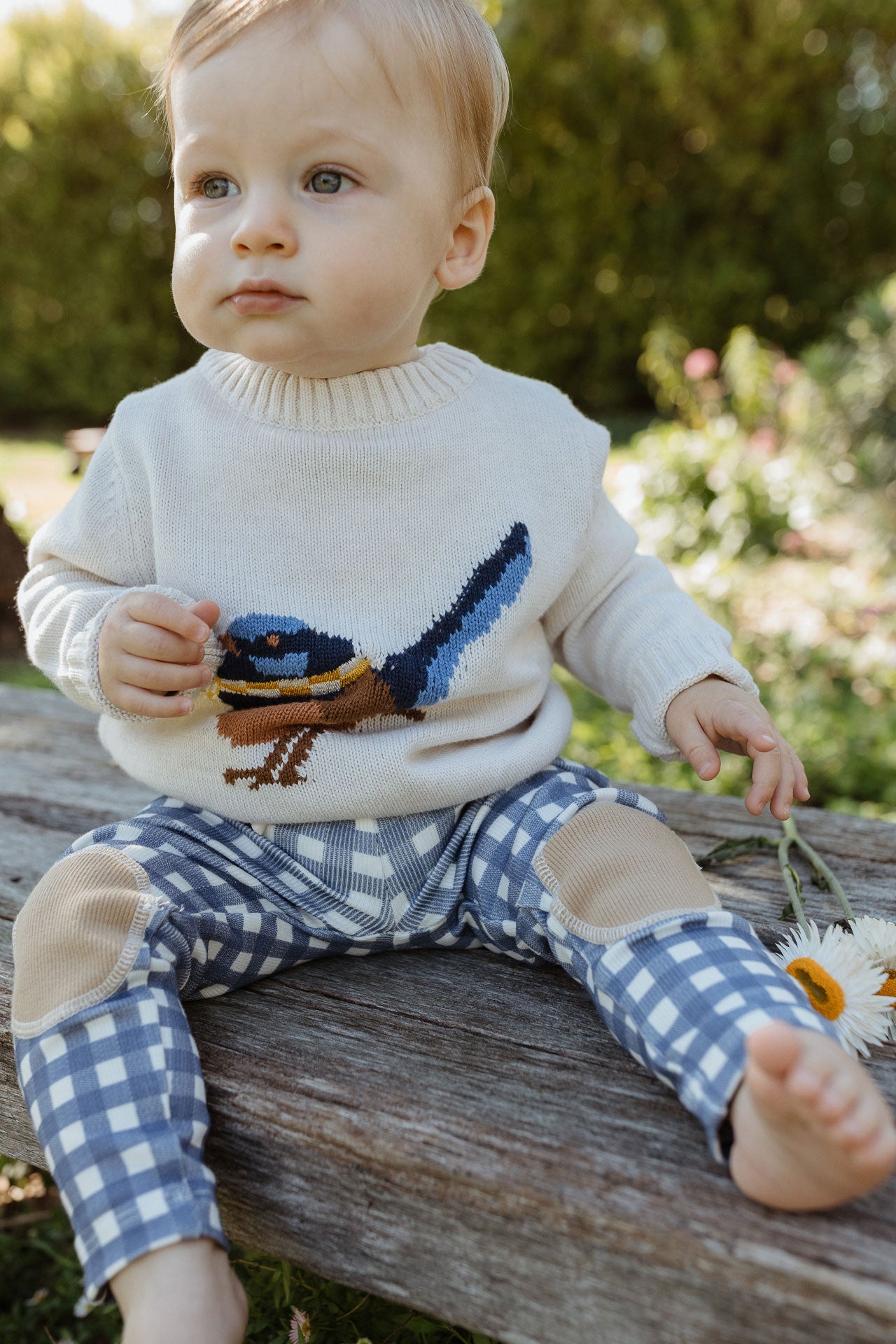 Rib Patch Legging Navy Gingham