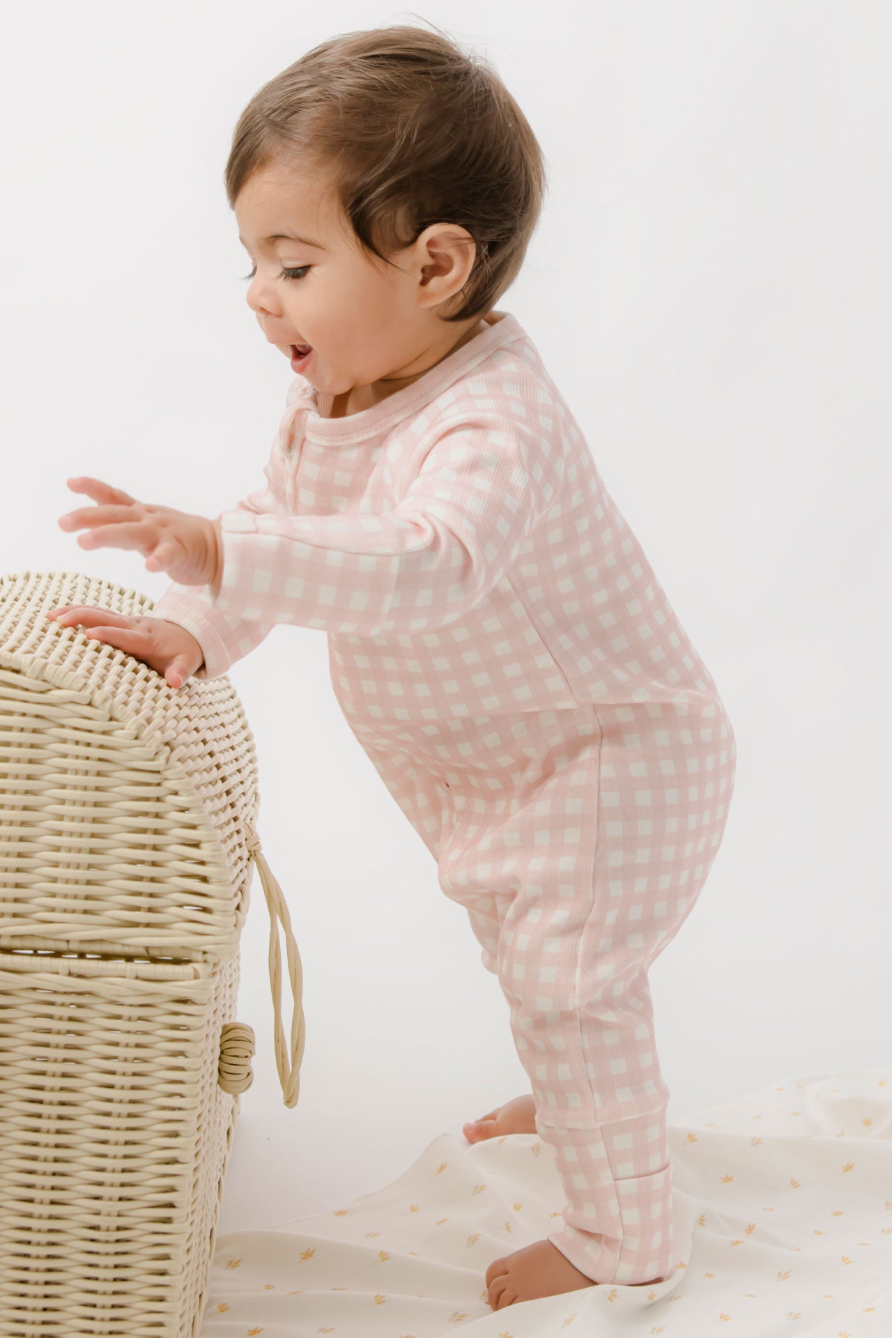Growsuit Pink Gingham Rib
