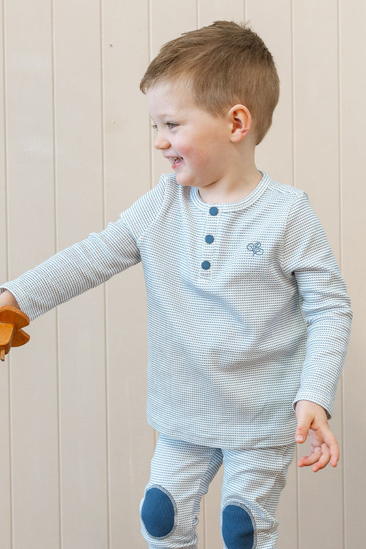 Long Sleeved Henley Top Trellis Navy