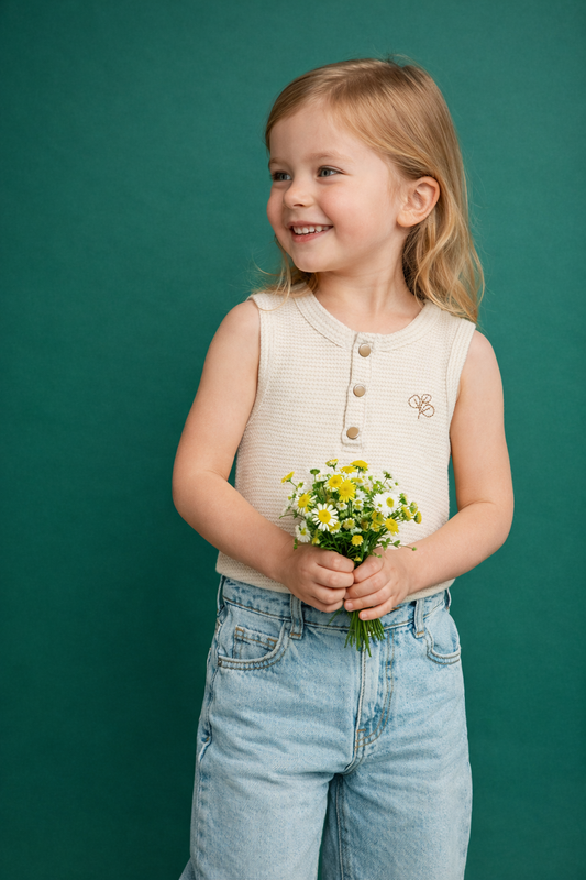 Henley Rib Singlet Trellis Oat