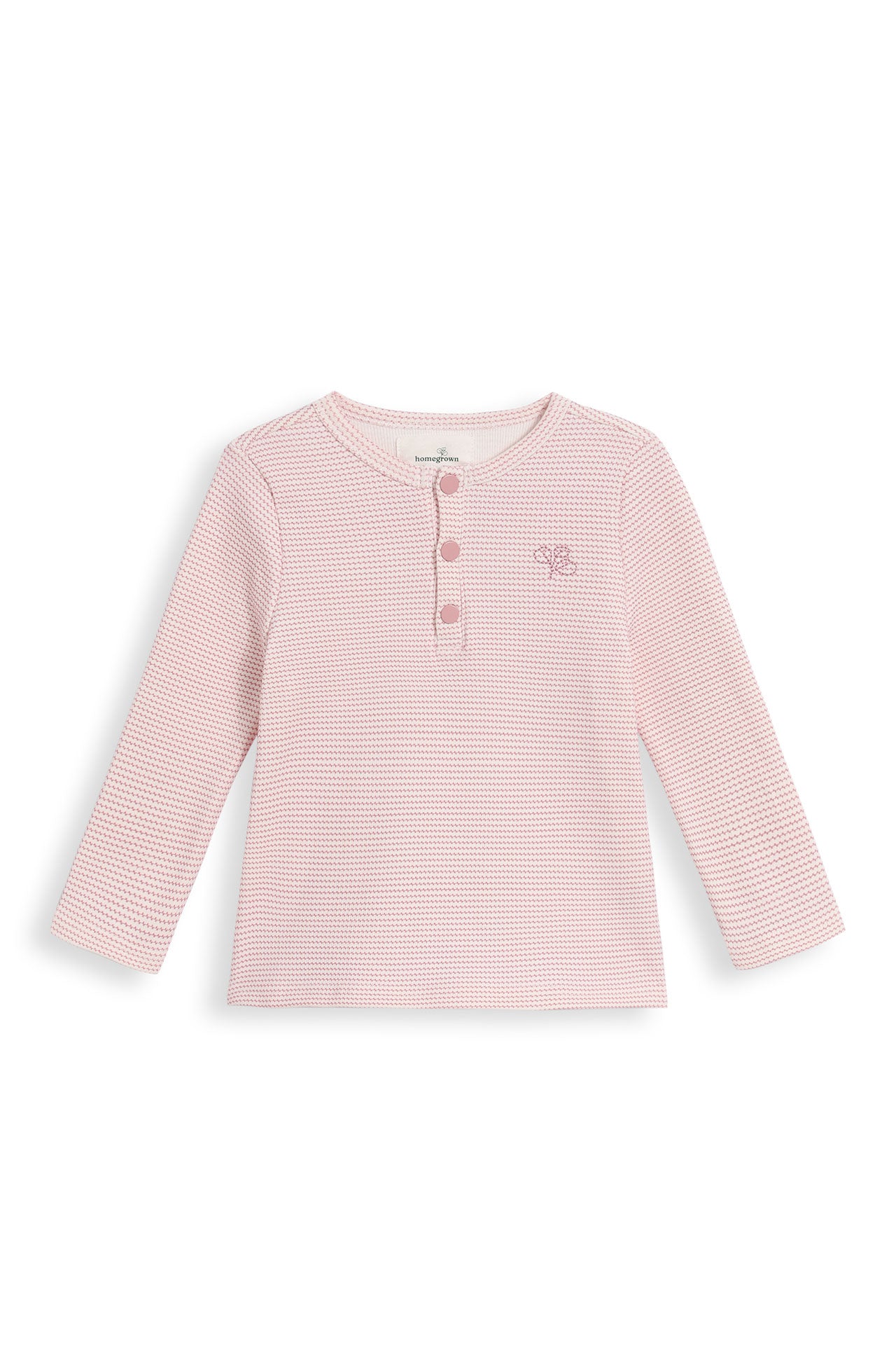 Long Sleeved Henley Top Trellis Pink