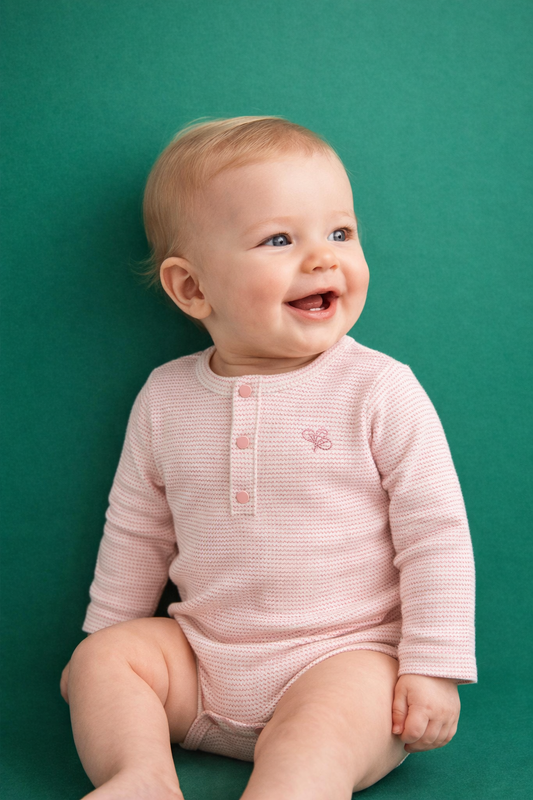Henley Rib Bodysuit Trellis Pink