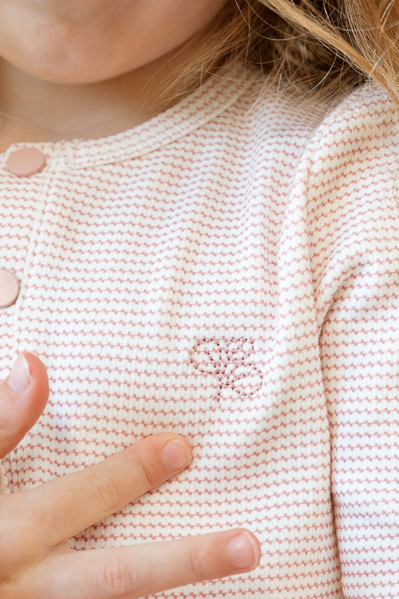Long Sleeved Henley Top Trellis Pink