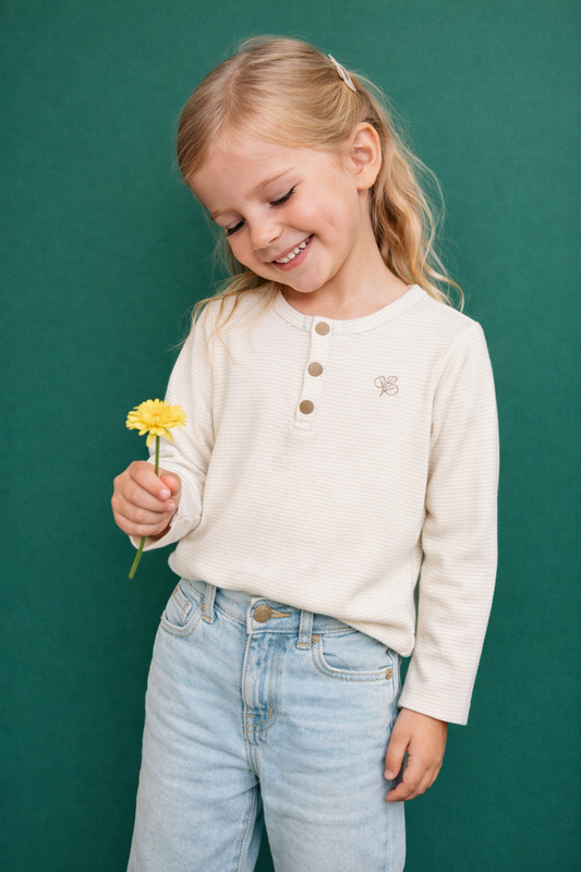 Long Sleeved Henley Top Trellis Oat