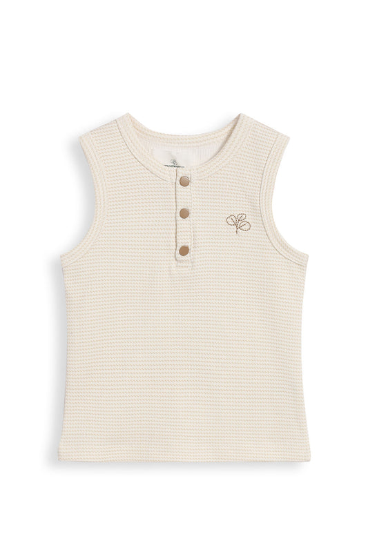 Henley Rib Singlet Trellis Oat
