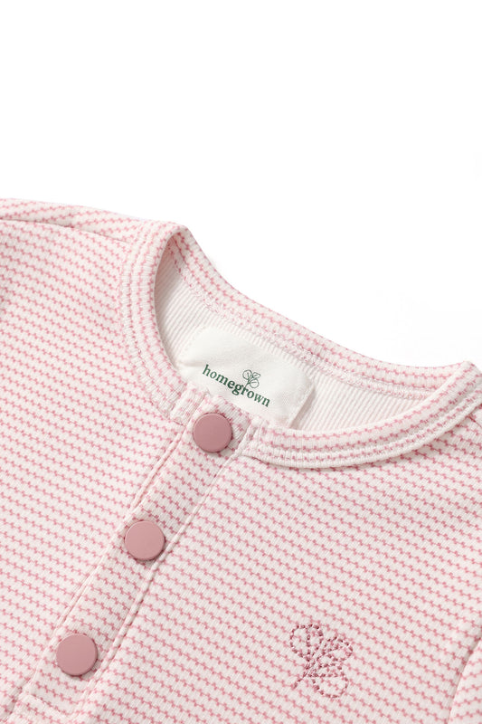 Long Sleeved Henley Top Trellis Pink
