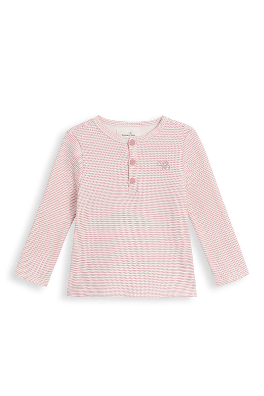 Long Sleeved Henley Top Trellis Pink